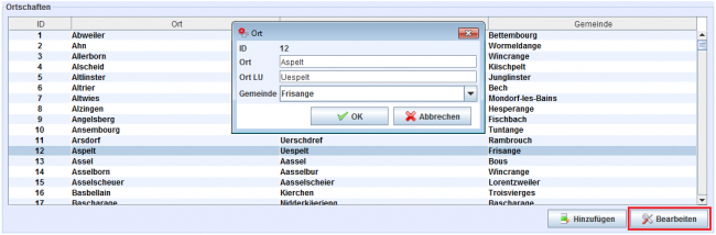 Liste der Ortschaften