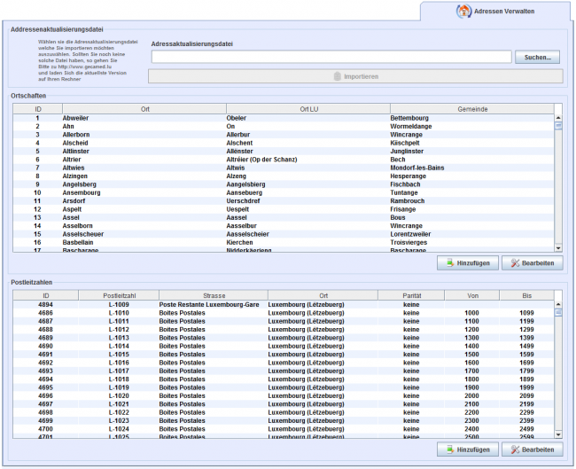 Reiter Adressen verwalten