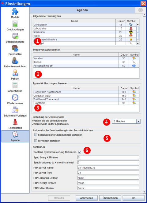 Agenda Gloable Einstellungen