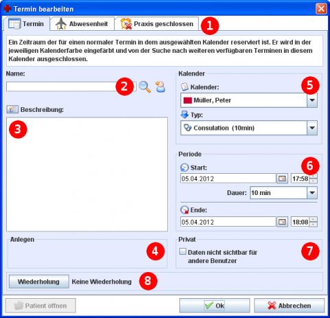 Dialog: Termin bearbeiten