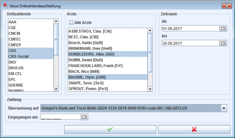 Dialog zur Erstellung einer neuen Drittzahlenden-Aufstellung