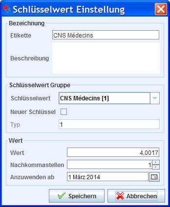 Schlüsselwert Einstellung Dialog