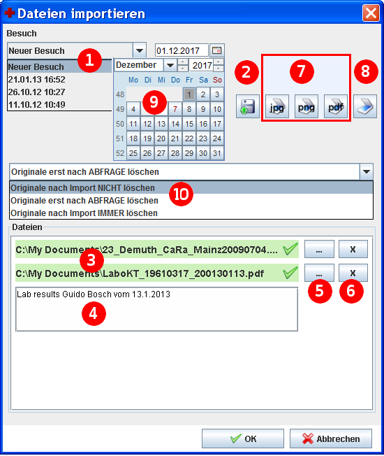 „Dateien importieren“ - Dialog