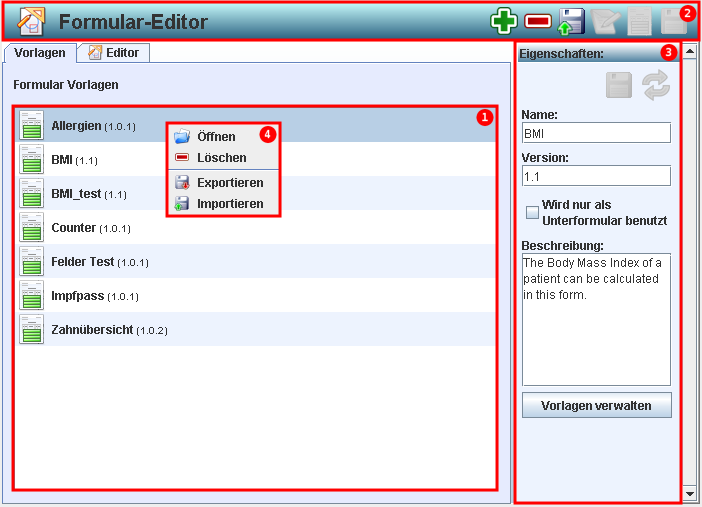  Formular-Editor Vorlagen Verwaltung