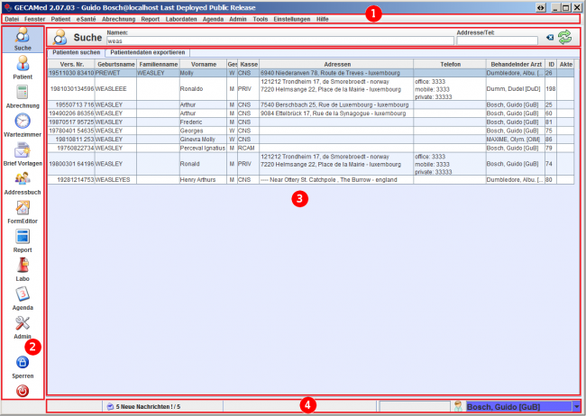 GECAMed Benutzeroberfläche