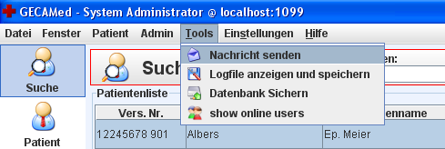 Barre de menu "Outils" / "Message"