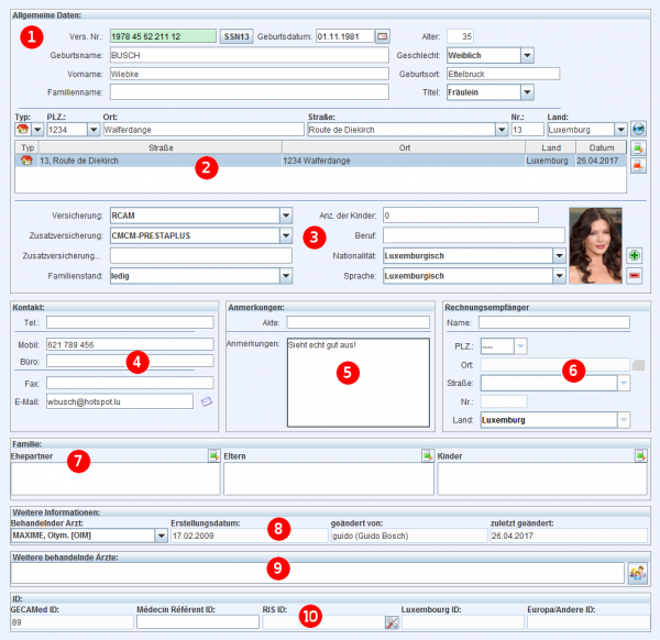 Ansicht der Administrativen Patientendaten