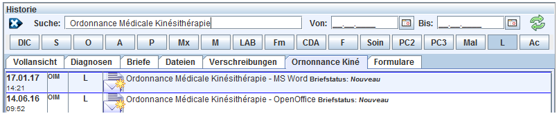 Ansicht Historiendetails mit aktiviertem Filter|