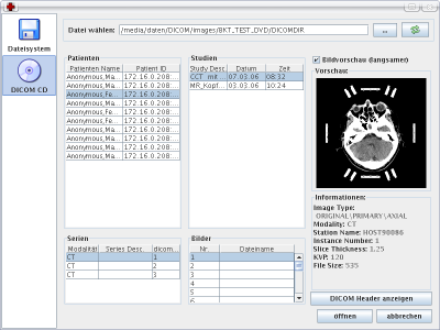 Auswahl der zu Importierenden DICOM Bilder