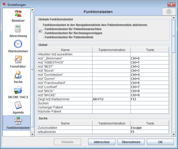 Benutzer Einstellung Funktionstasten.