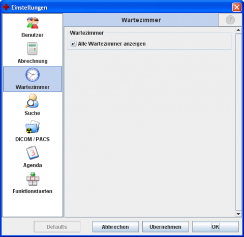 Benutzer Einstellung des Wartezimmers.