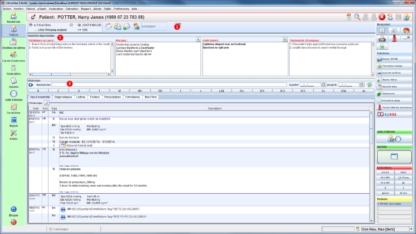 Vue de l'historique du patient