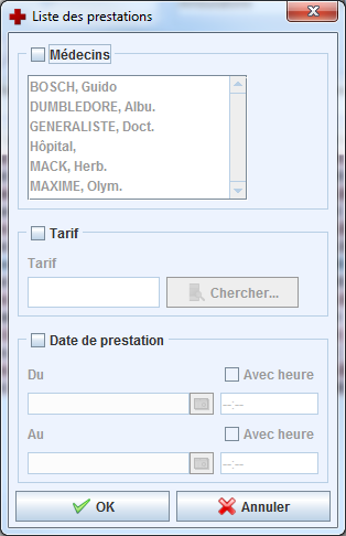 Liste des prestations