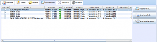 Liste des factures trouvées