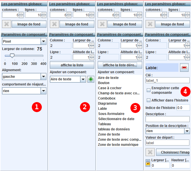 Les paramètres de composants