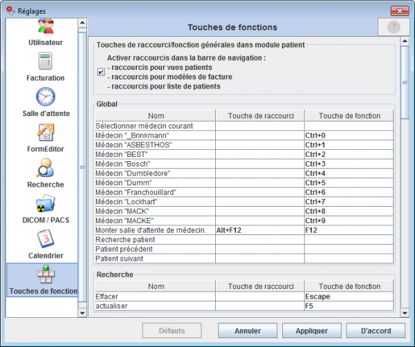 Préférecnes touches de racvcourci