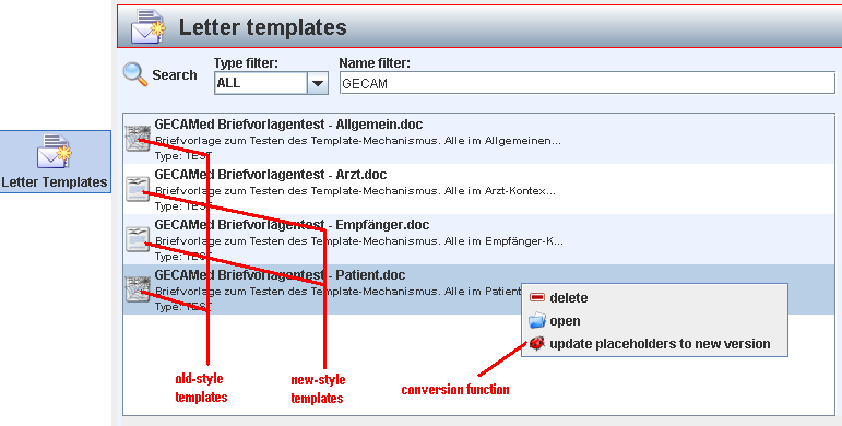 Old- and new-style letter templates